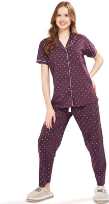 WEET Women Printed Purple Shirt & Pyjama set