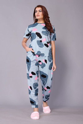 HouseOfCommon Women Self Design Grey Night Suit Set