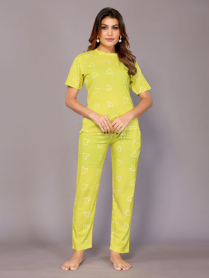 HouseOfCommon Women Self Design Yellow Night Suit Set