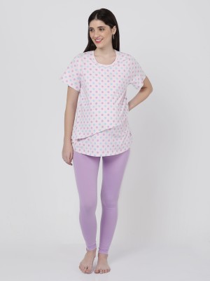 Mackly Women Printed Pink, Purple, Light Blue Top & Pyjama Set