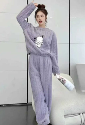 AVYARA Women Printed Purple Night Suit Set