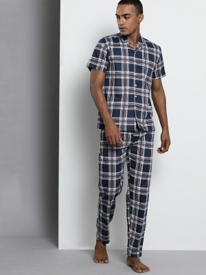 The Indian Garage Co. Men Checkered Blue Night Suit Set