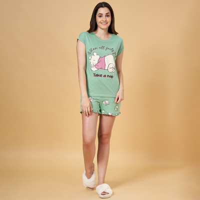 Dreamz by Pantaloons Women Printed Green Top & Shorts Set