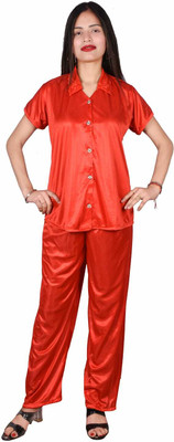 Fusion View Women Solid Red Night Suit Set
