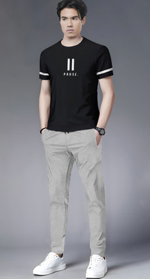 TRIPR Men Printed Black, Grey Night Suit Set
