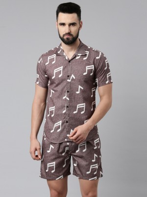 TRUNDZ Men Printed Brown Night Suit Set