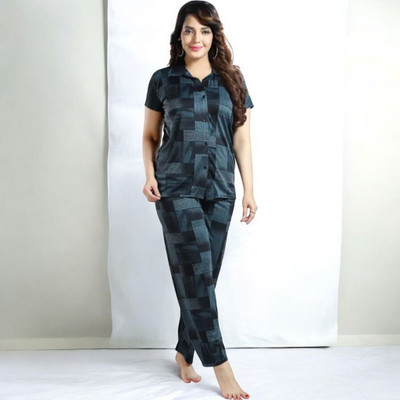 Sleepify Women Abstract, Printed Green Night Suit Set