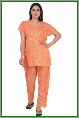 VINAYA Women Solid Orange Night Suit Set