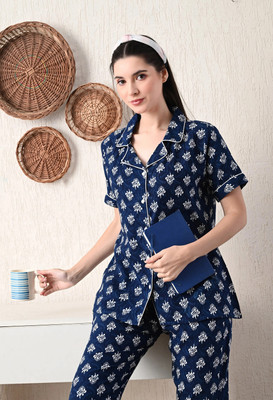 JASORIYA Women Printed Blue Night Suit Set