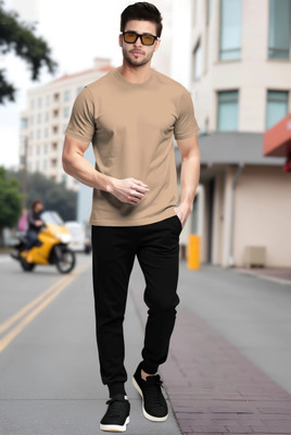 TRIPR Men Solid Beige, Black Night Suit Set