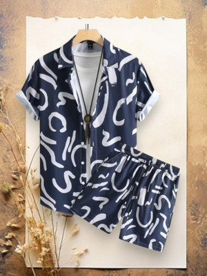 ZONANZA Men Printed Green Night Suit Set