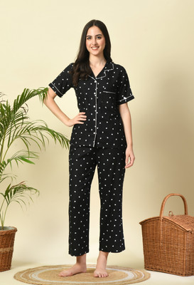 DreamBe Women Printed Black Night Suit Set