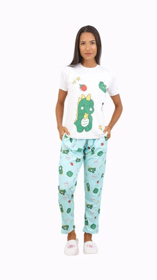 Kashtbhnjan Women Printed Light Blue, White Night Suit Set