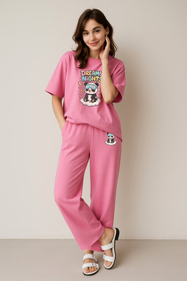 My Swag Women Printed Pink Top & Pyjama Set