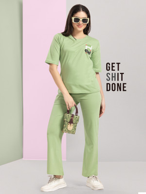 Feeling Women Solid Light Green Night Suit Set