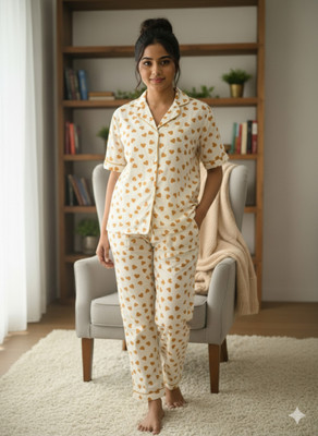 NEYSA Women Printed Yellow Night Suit Set