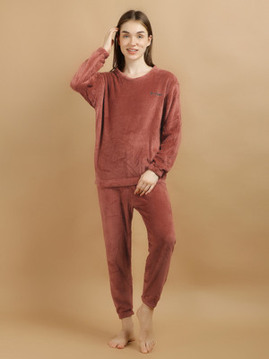 Lugo Women Solid Pink Night Suit Set