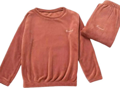 Keenuu Boys & Girls Solid Red Night Suit Set