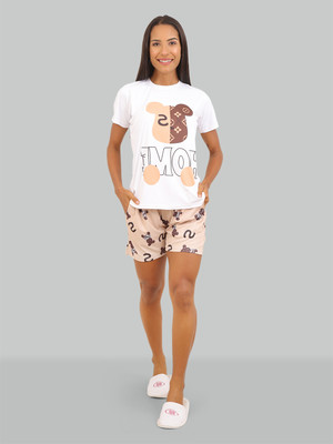 R V Enterprise Women Printed Brown Top & Shorts Set