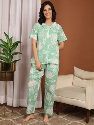 FUBAR Women Self Design Light Green Night Suit Set