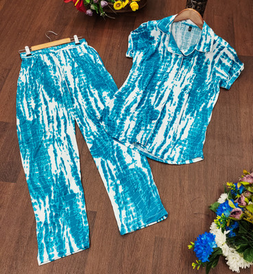 BELADIYA FASHION Women Ombre/Dyed Blue Shirt & Pyjama set