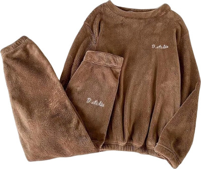 Keenuu Boys & Girls Solid Brown Night Suit Set