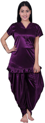 mysie Women Solid Purple Night Suit Set