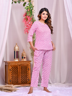 DreamBe Women Printed Pink Top & Pyjama Set