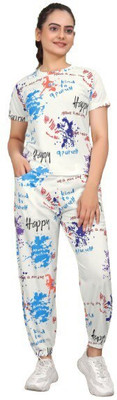 Amreliya Style Women Printed White Night Suit Set