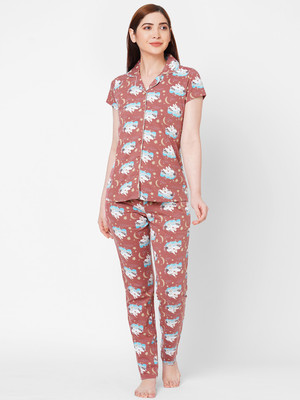 SWEET DREAMS Women Printed Pink Top & Shorts Set