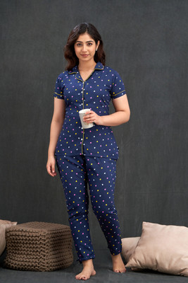 TRINABH Women Printed Blue Night Suit Set