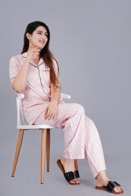 DreamBe Women Printed Pink Shirt & Pyjama set
