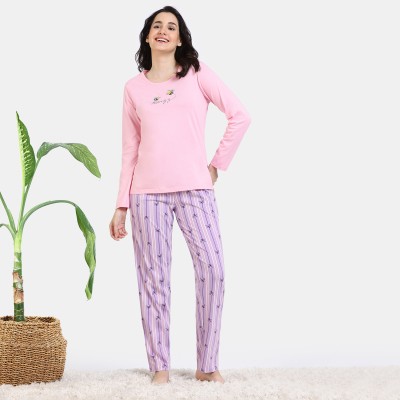 ZIVAME Women Printed Purple Top & Pyjama Set