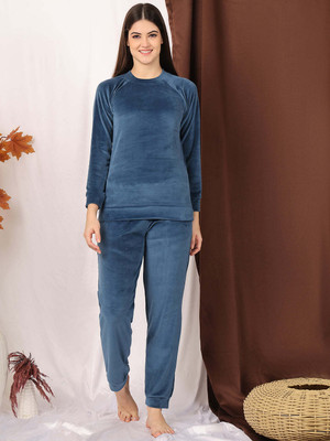 ETC Women Solid Blue Night Suit Set