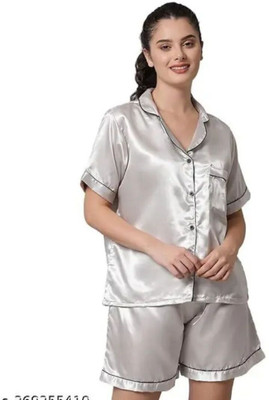 Vd hub Women Solid Grey Night Suit Set