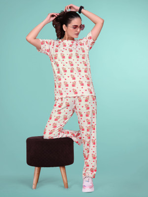 DADX Women Printed Pink Top & Pyjama Set