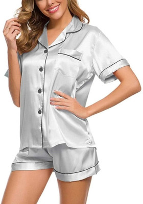 Vd hub Women Solid Grey Night Suit Set