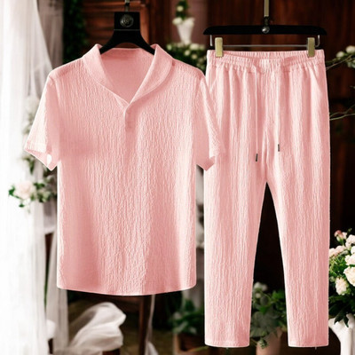 gurukrupa creation Men Self Design Pink Night Suit Set