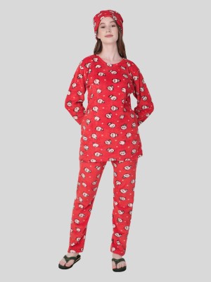 Crazeis Women Animal Print Red Night Suit Set