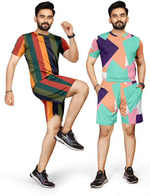 nivafashion Men Striped Multicolor Night Suit Set