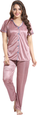 LIFE-TALE Women Solid Pink Shirt & Pyjama set