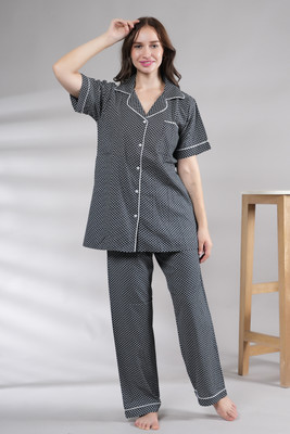 NEYSA Women Polka Print Grey Shirt & Pyjama set