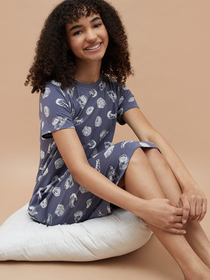 Ginger by Lifestyle Women Printed Blue, White Night Suit Set