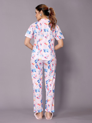 HouseOfCommon Women Embellished White Night Suit Set