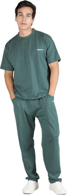 CHKOKKO Men Solid Green Top & Pyjama Set