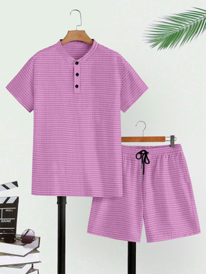 M7 By Metronaut Men Self Design Purple Night Suit Set