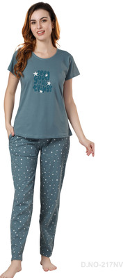 NIGHTVIEW Women Printed Blue Night Suit Set