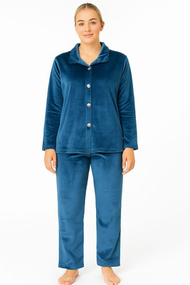 Ruhani Women Solid Blue Shirt & Pyjama set