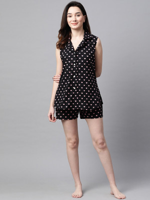 Meeranshi Women Abstract Black Top & Shorts Set