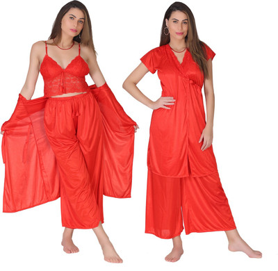 SSoShHub Women Self Design Red Night Suit Set
